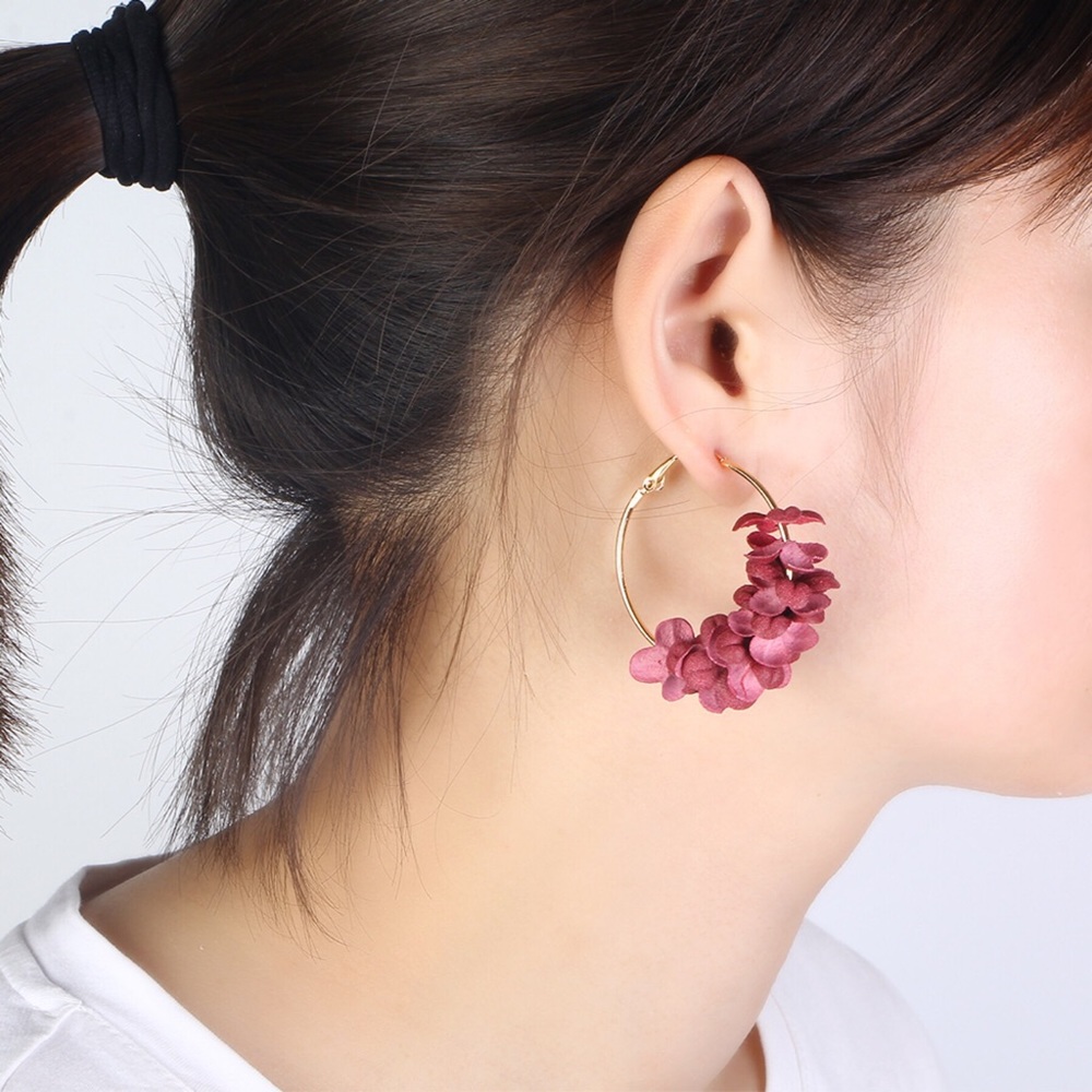 Boho Spring Flower Petal Gold Hoop Earrings - Picture 5 of 6